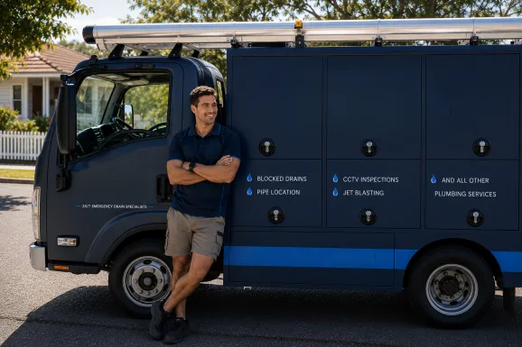 Our plumber with the service van on a North Sydney job