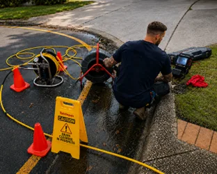 Plumber inspecting a blocked drain in North Sydney