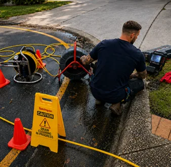 Burst drain pipe being repaired in North Sydney